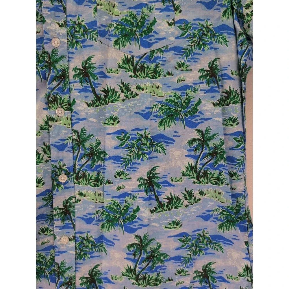 J.Crew Flex Washed Slim Hawaiian Palm Trees Button Down Short Sleeve Shirt XL - Picture 11 of 13